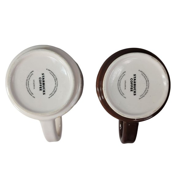 Starbucks Europe Map Stackable Mugs Set Of 2 Brown Cream 10fl oz Red Dots 2009 - Picture 10 of 13